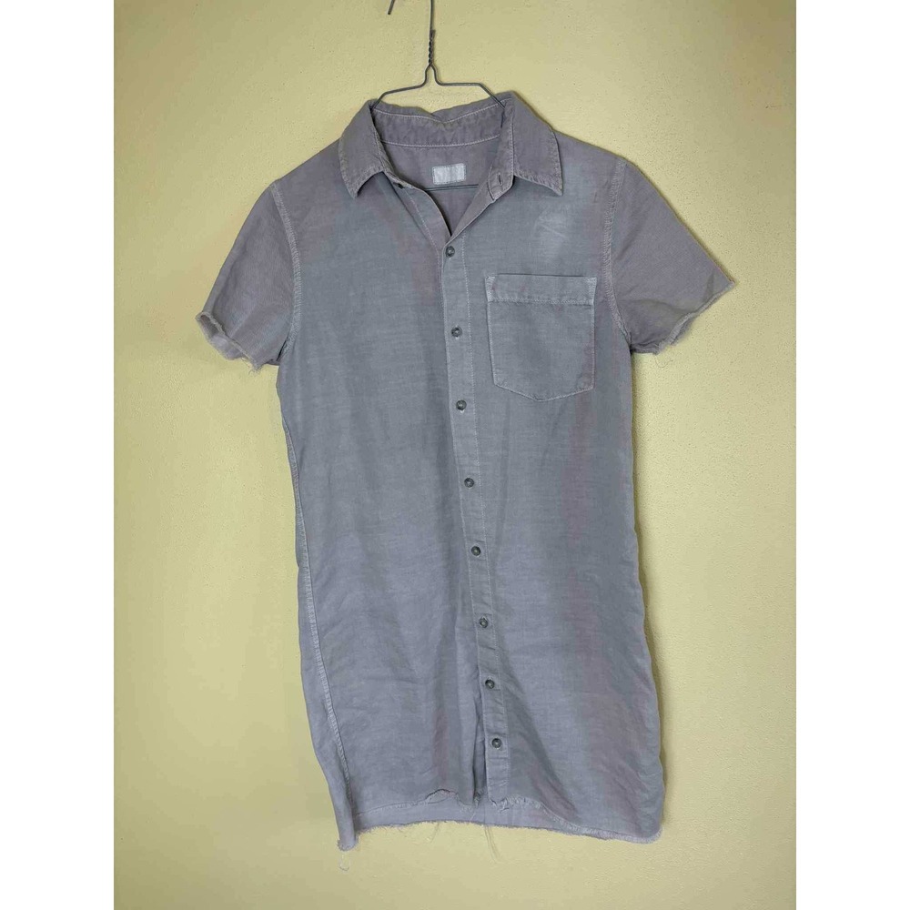 Mother Denim Dress Shirt‎ Small Gray Short Sleeve Button Down Casual Raw Hem